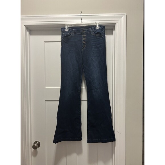 Flying Monkey Jeans Women’s Size 31 Blue Flare Dark Wash Button Fly High Rise - Picture 1 of 8